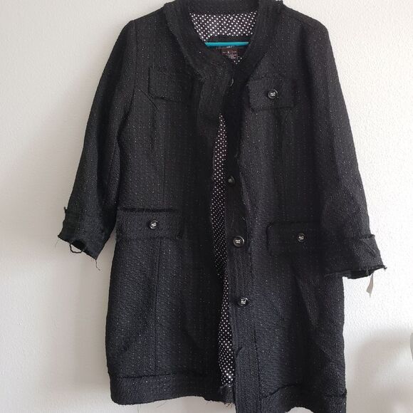 luii womens black coat gold metallic thread, womens' large - Picture 1 of 14